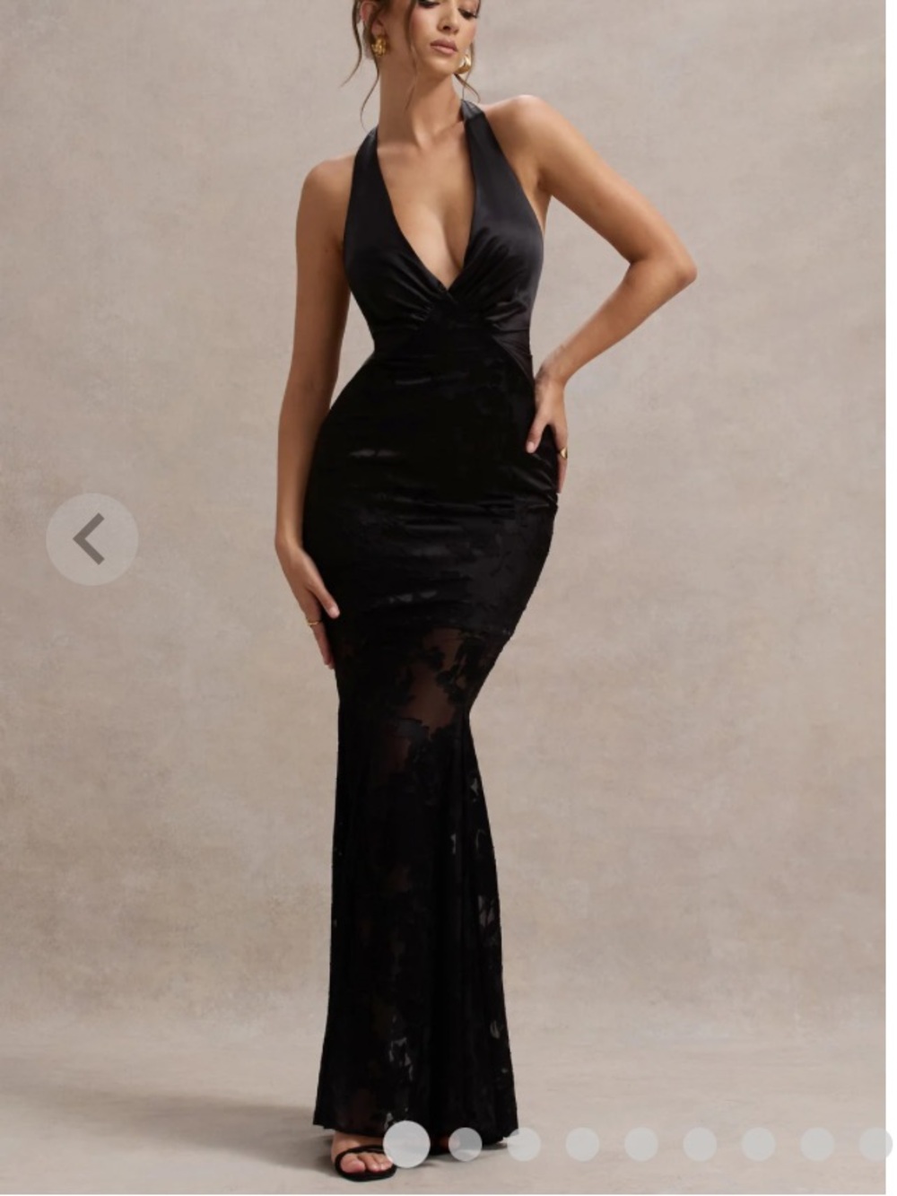 Club L LondonSunset Tales Black Satin Devore Plunge-Neck Maxi Dress Size 4 Small